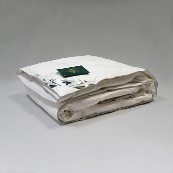 Одеяло Natures Серебряная мечта СМ-О-3-2, односпальное, пуховое, кассетное, всесезонное, 140х205 см, белое с серебряным кантом