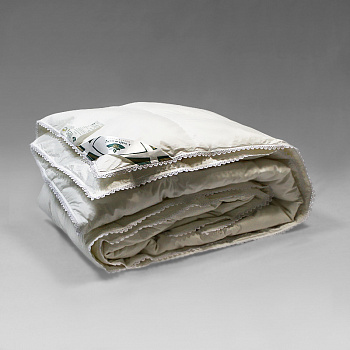 Одеяло Natures Идеальное приданое ИП-О-5-2, полуторное, пуховое, кассетное, всесезонное, 150х200 см, белое, декорировано кружевом
